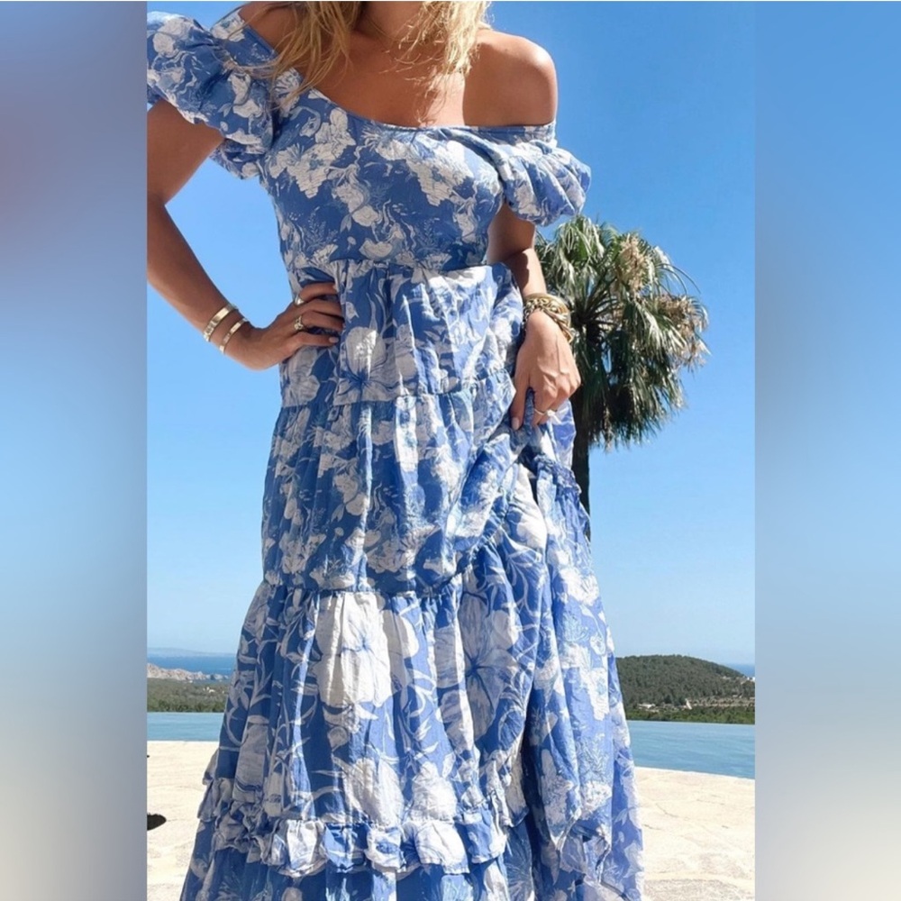 LoveShackFancy karalie blue floral dress in salty seas - Picture 3 of 7